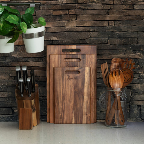 3-Piece Natural Acacia Wood Chopping Board Set