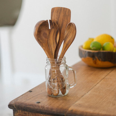 4-Piece Natural Teak Wood Kitchen Utensils Set