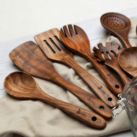 9-Piece Natural Teak Wood Kitchen Utensils Set